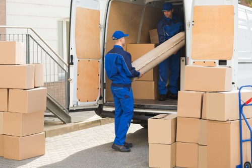 Student removals in S with boxes and packed belongings ready for transport
