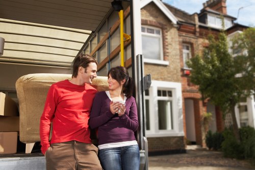 Office relocation with movers handling desks and equipment